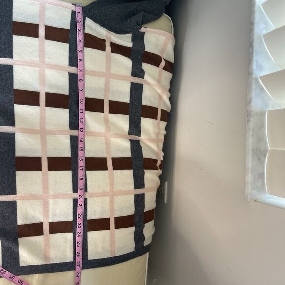 NAADAM Women's Soft Plaid Jacquard Poncho Cream Brown Pink 100% Cashmere - Picture 8 of 9